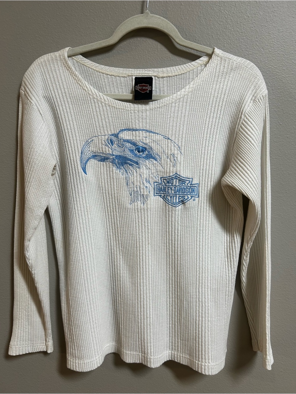 Vintage Harley Davidson Eagle Thermal Shirt S/M White Waffle Knit Made USA